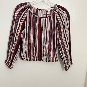 Apiece Apart Striped Crop Top Boho Peasant Blouse 3/4 Sleeve Womens 0